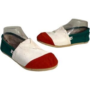 🍀POLS Red Green White Colorblock Canvas Flat Slip On Comfort Shoes Size 6 - READ